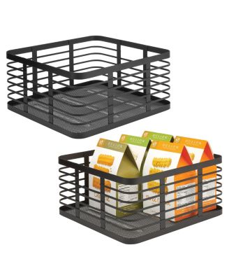 Metal Pantry Basket with Handles - Set of 2 - Matte Black