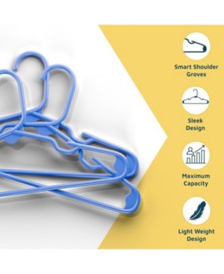 Kids Plastic Hangers, Blue, 11.6", with shoulder notches, space-saving, hold 5 lbs, ideal for baby, toddler & kids  clothes, 50-pack.