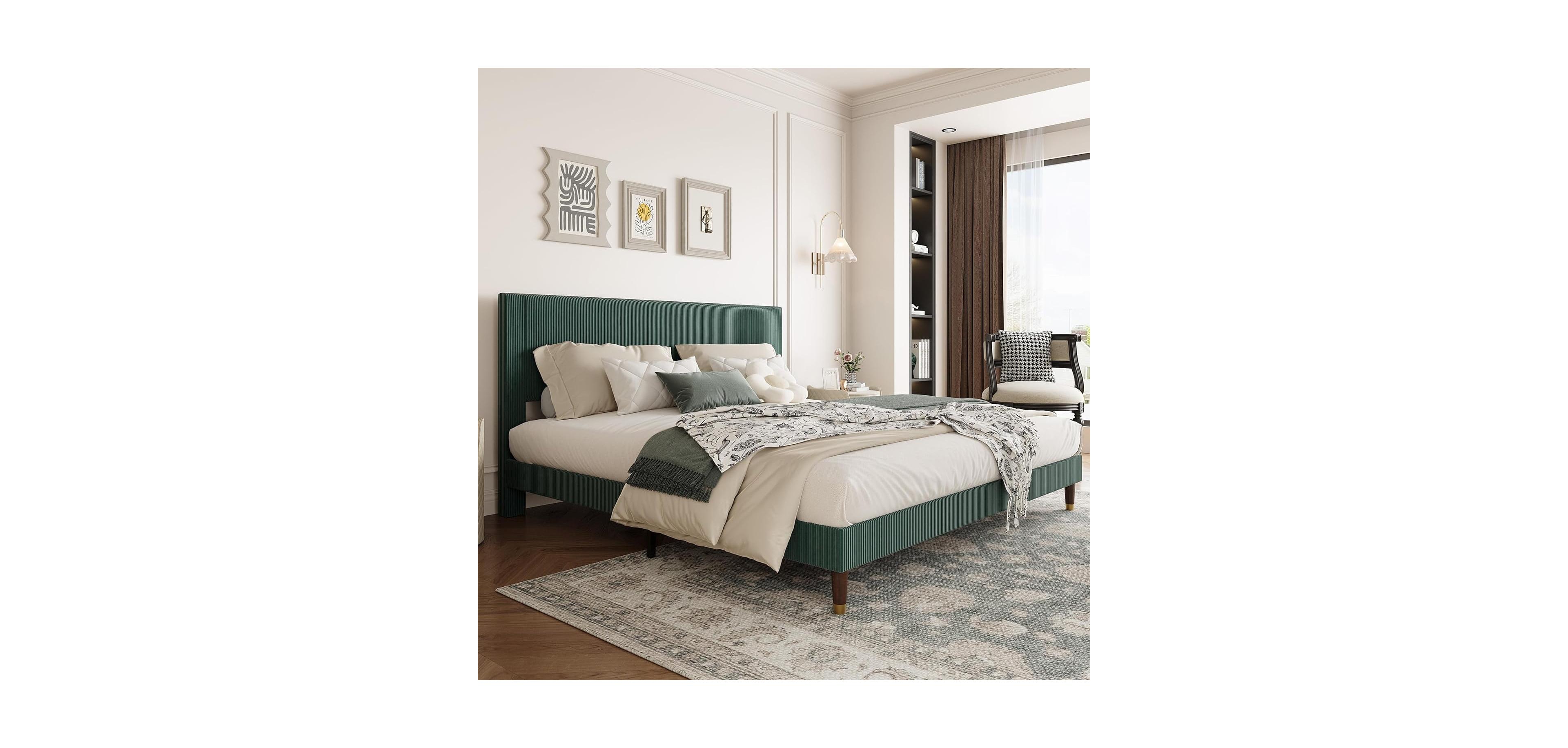 gaomon King Size Bed Frame Upholstered Platform Bed Space Saving, for Living Room, Guest Room