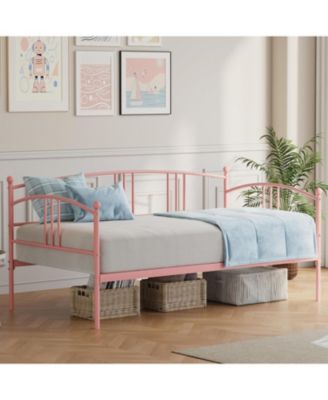Daybed, Sturdy Metal Day Bed with Steel Slat Support, Arched Headboard Sofa Bed for Living Room - Twin
