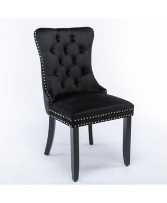 Modern Velvet Upholstered Dining Chairs Set of 2, Mid Century Kitchen Side Chairs with Back Pull Rod for Kitchen, Living Room