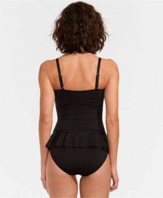 Women's Sculpting Suit Ruffle Bandeau One Piece Swimsuit