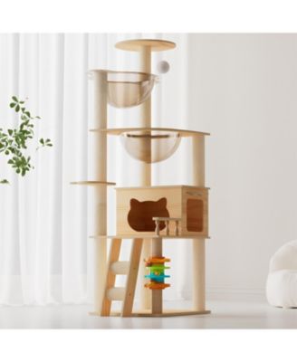 59" Modern Cat Tower with Sisal-Covered Scratching Posts in Natural