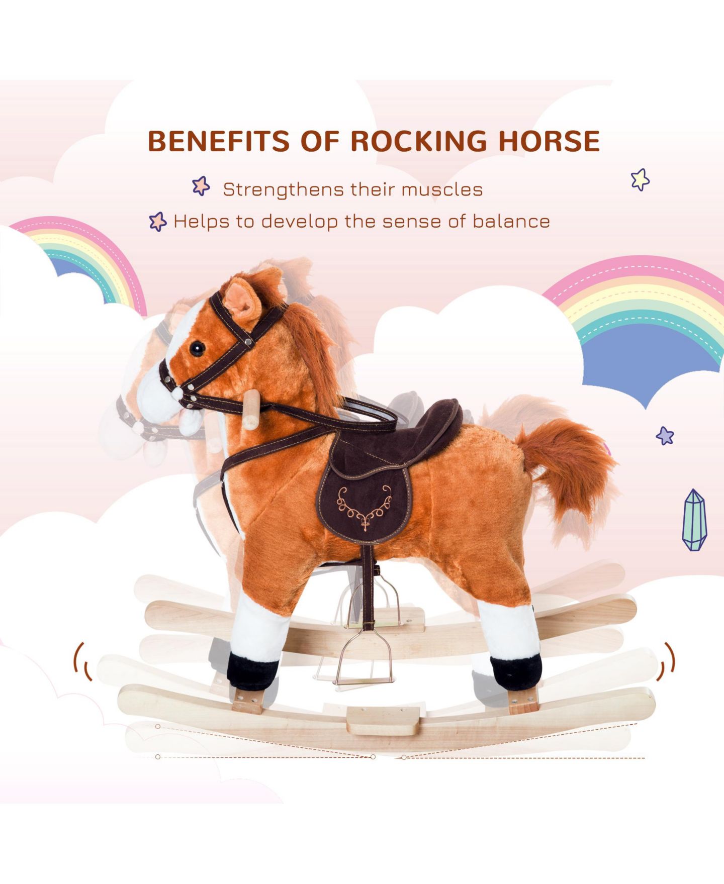 Детская игрушка Qaba Plush Rocking Horse With Realistic Sounds, Supports 88 Lbs., Ages 3+ — фото 4