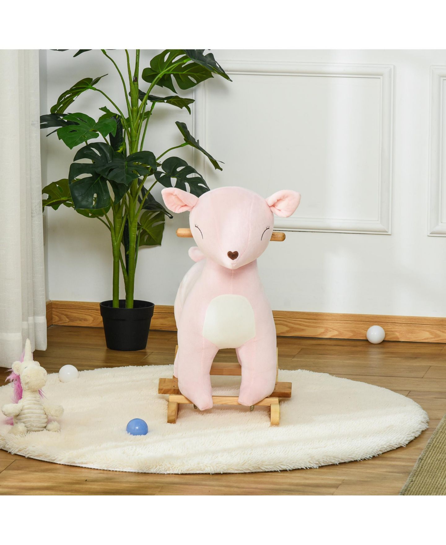 Детская мягкая игрушка Qaba Plush Deer Rocking Horse with Realistic Sounds, 26.75"L x 14"W x 25.25"H, 99 lbs Capacity, Ages 3+ — фото 8