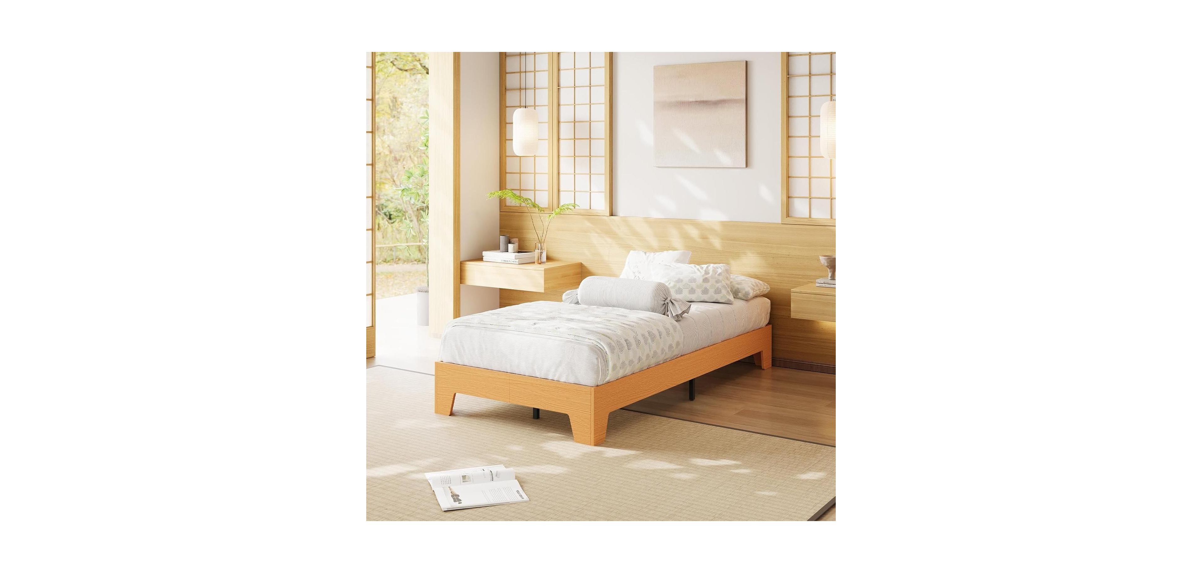 gaomon Twin Platform Bed Frame Space Saving, for Living Room, Guest Room
