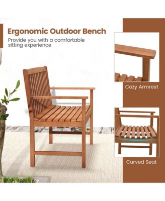 2-Person Outdoor Garden Wood Bench with Backrest Armrests for Yard Porch
