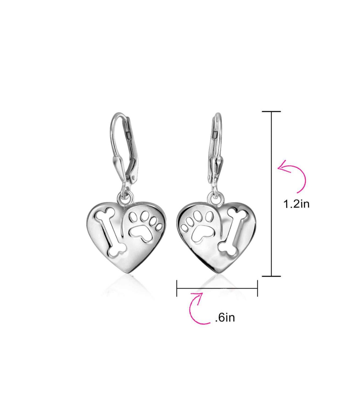 Bling Jewelry I Love My Dog Paw Print Dangle Heart Shape Earrings Animal Lover .925 Sterling Silver Lever back