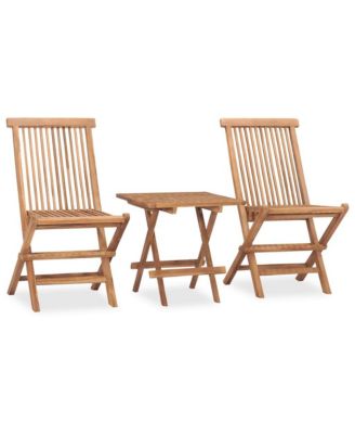 3 Piece Folding Patio Dining Set Solid Teak Wood