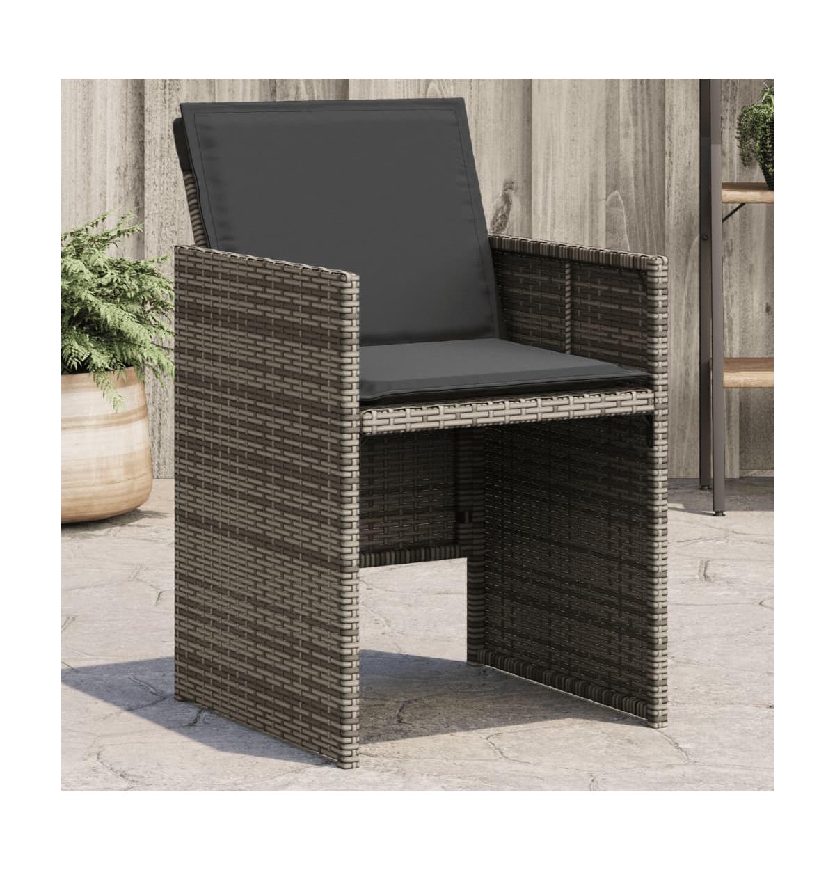 Patio Chairs with Cushions 4 pcs Gray Poly Rattan