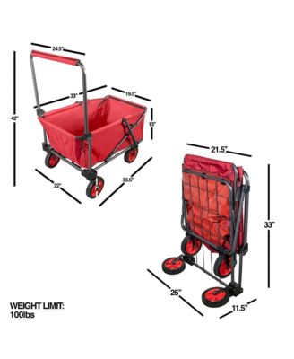 Large Folding Portable Wagon with Travel Wheels, Red