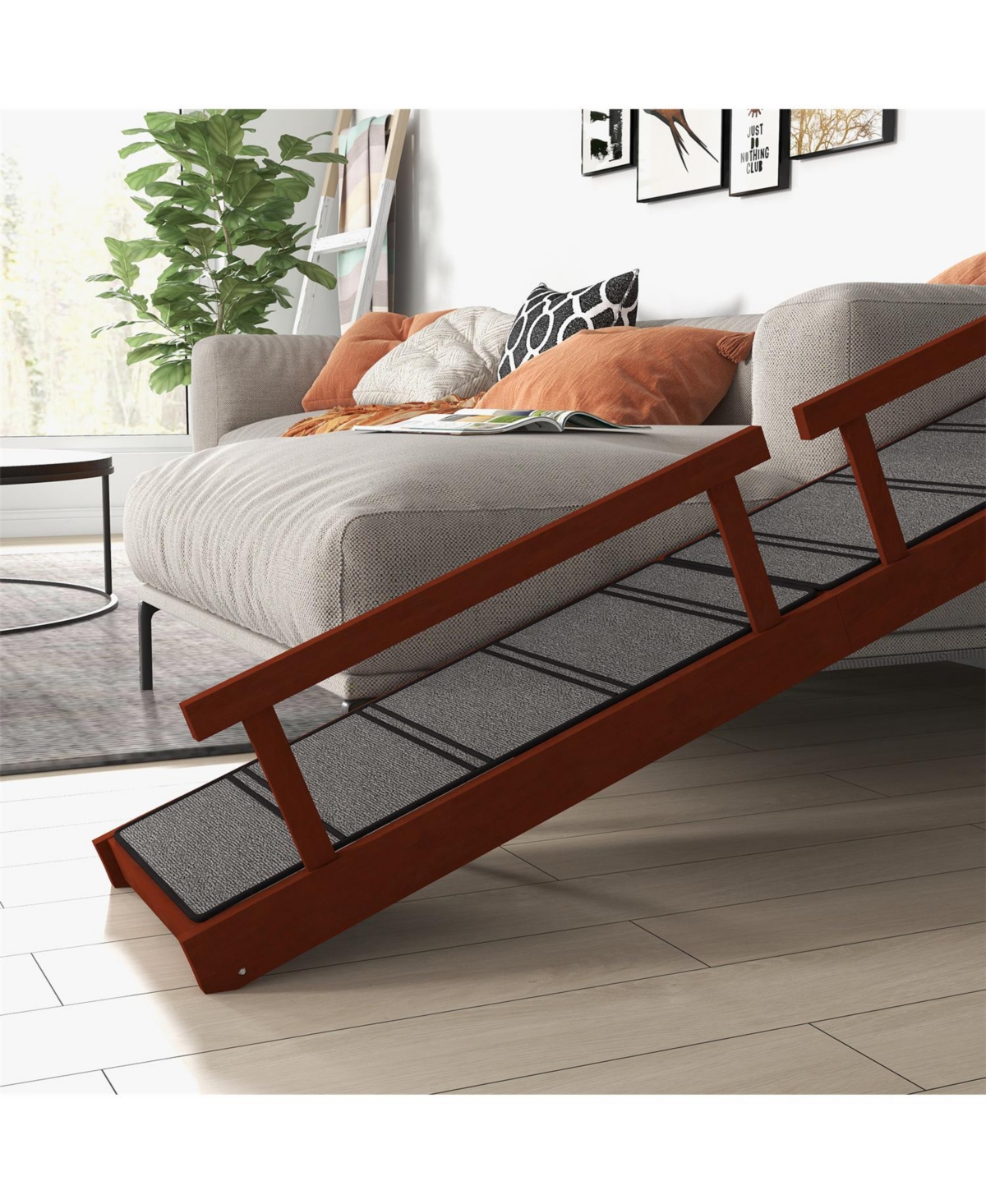 Aostirmotor Dog Ramp with Removable Guardrails, Non-Slip Surface in Brown