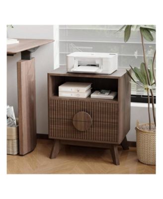 2PCS Fluted Night Stand Wood Tall Nightstands With Charging Station USB Ports And Outlets Nightstand Bedside Table