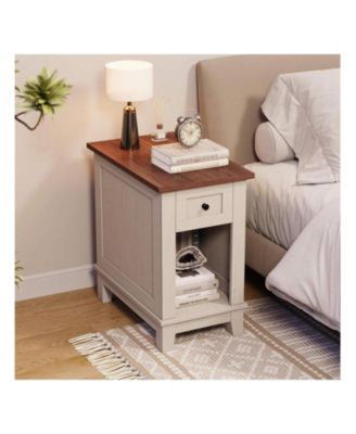 Narrow Side Table With Charging Station Small Farmhouse End Tables Storage Nightstand Bedside Tables Living Room