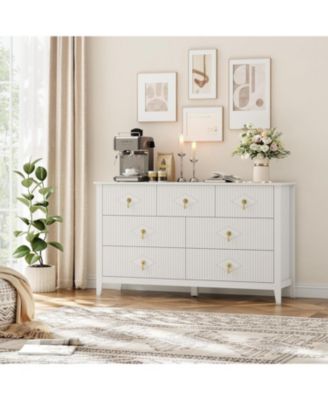 Fluted Dresser 54 Inch Wide, 7-Drawer Wood Dresser for Bedroom, Modern Chest of Drawers, Storage Organizer Cabinet