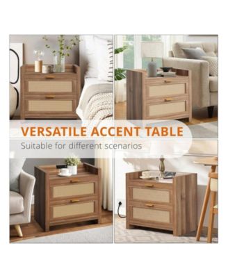 Nightstands Set Of 2 With Rattan Drawer Modern Night Stand For Bedrooms Wooden 2 Drawer Bedside Table Side Table