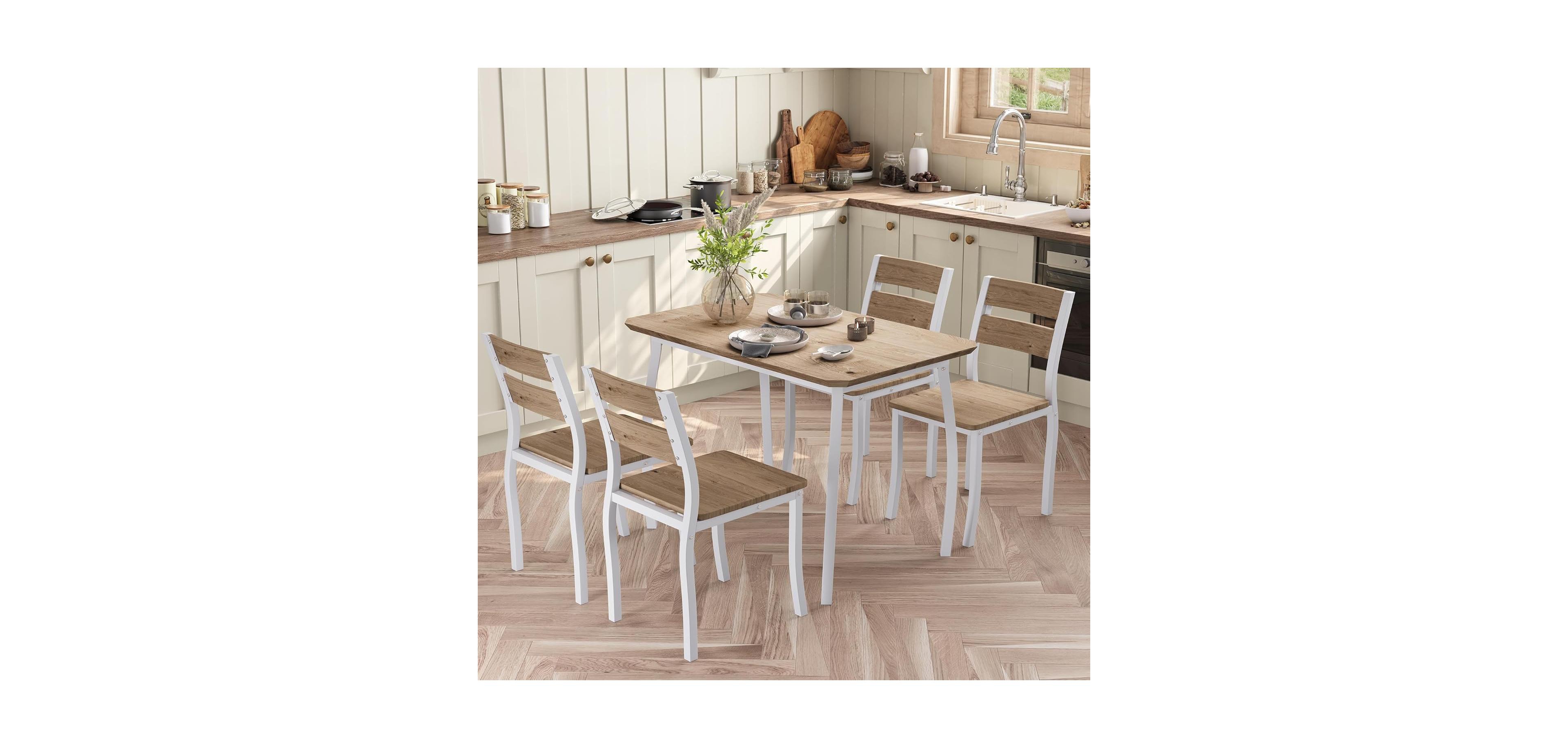 Gaomon 5-Piece Dining Table Set for 4, Modern Kitchen Table and 4 Chairs, Space-Saving Metal Frame, for Small Apartment, Dining Room