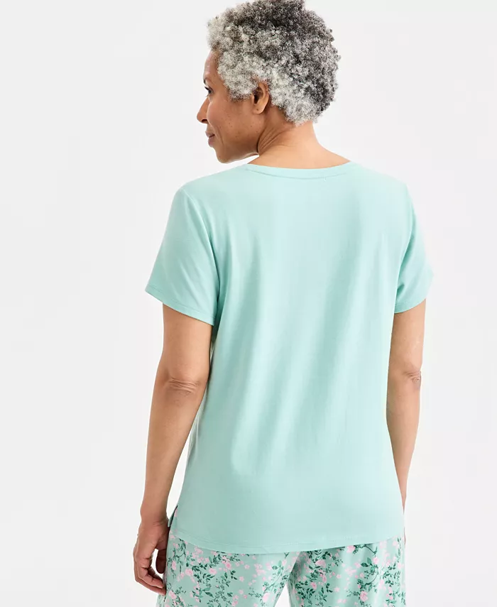Women's Solid V-Neck Short-Sleeve Sleepwear Top - thumbnail 10