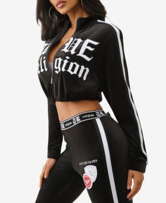 Women's Cropped Velour Track Zip Up Top