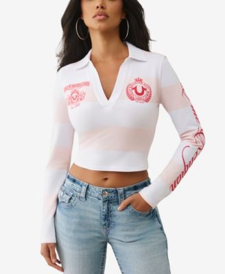 Women's Long Sleeve Embroidered Baby Polo Top