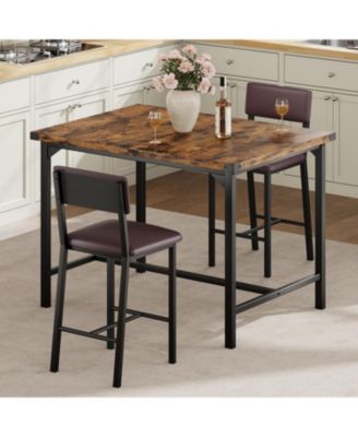 3-Piece Counter Height Dining Table Set for 2 with Footrest & Corner Protectors, Kitchen Table and 2 Upholstered Bar Stools
