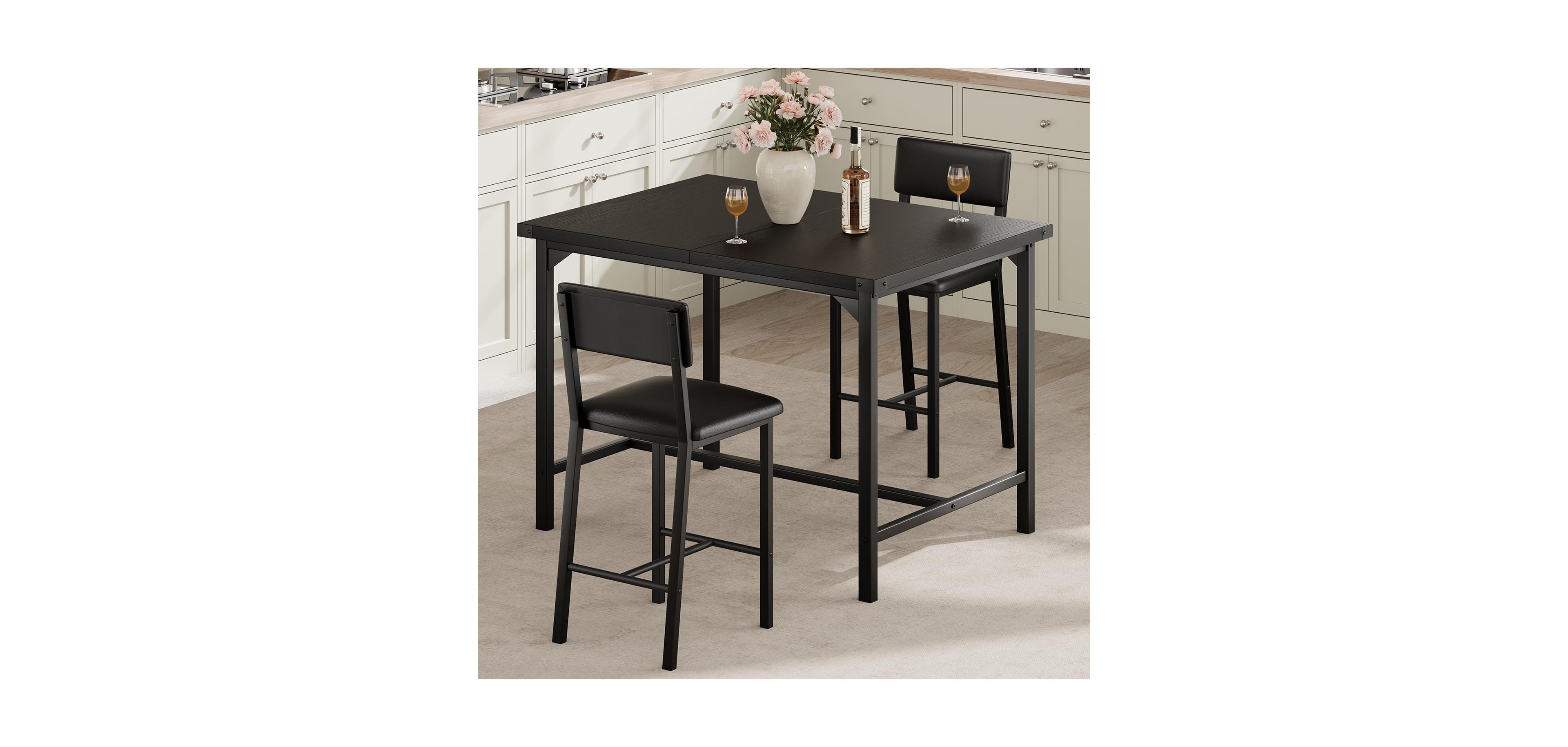 Gaomon 3-Piece Counter Height Dining Table Set for 2 with Footrest & Corner Protectors, Kitchen and Upholstered Bar Stools