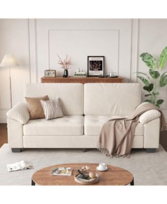 90" Modern Oversized Velvet Loveseat, Wide Armrests, Washable Cushion Covers, Comfy 2-3 Seater Sofa for Living Room, Bedroom, Apartment, Beige