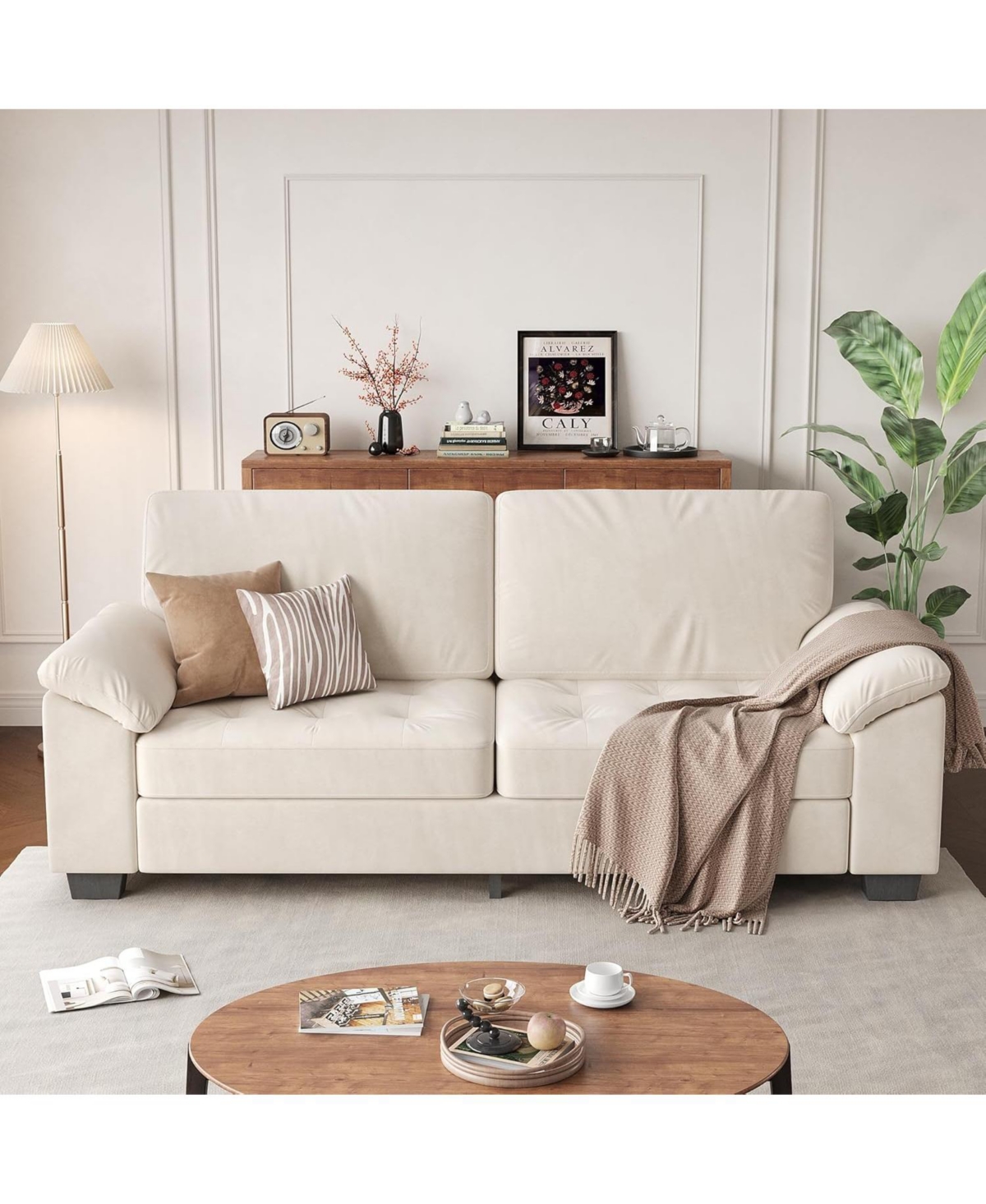 gaomon 90" Modern Oversized Velvet Loveseat, Wide Armrests, Washable Cushion Covers, Comfy 2-3 Seater Sofa for Living Room, Bedroom, Apartment, B