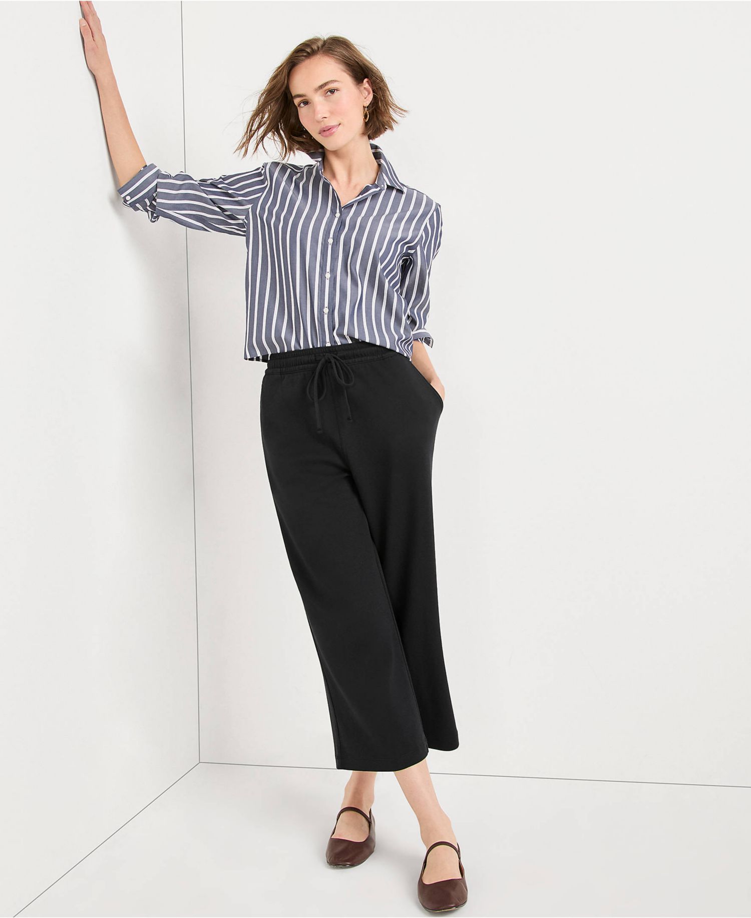 Women's Sport Knit Elastic Waist Wide Leg Crop Pants