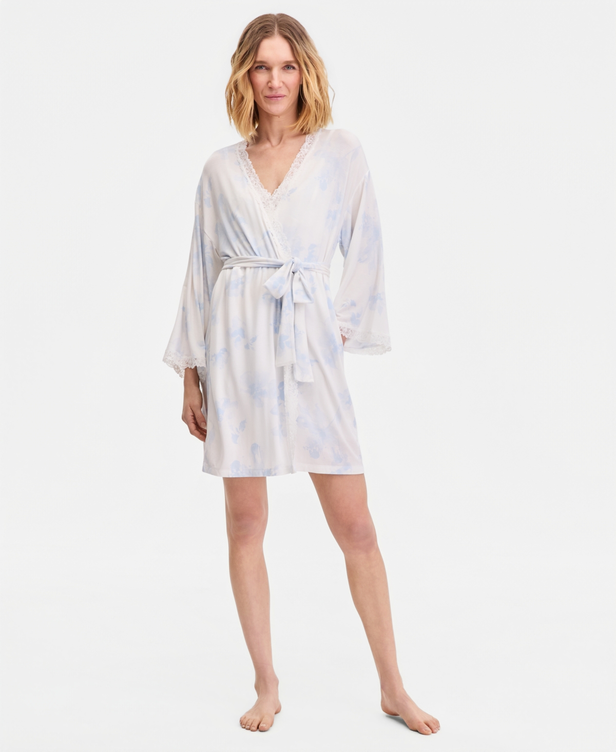 I.n.c. International Concepts Women's Lace-Trim Knit Wrap Robe, Exclusively at Macy's