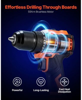 Cordless Drill Driver Kit, 1/2" Metal Chuck, Brushless Motor, Dual-Speed Variable, Battery & Charger, Tool Box Included