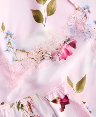 Women's Stretch Satin Lace-Trim Tank & Tap Shorts Pajama Set