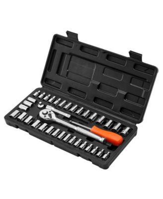 39-Piece Socket & Ratchet Set, 1/4" & 3/8" Drive SAE & Metric, Ratchet Wrench, Accessories, Storage Case, CR-V Steel