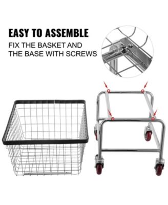 Wire Laundry Cart, 4.5 Bushel Basket with Wheels, 35" x 15.7" x 22", Steel Frame, Chrome Finish, 5" Casters