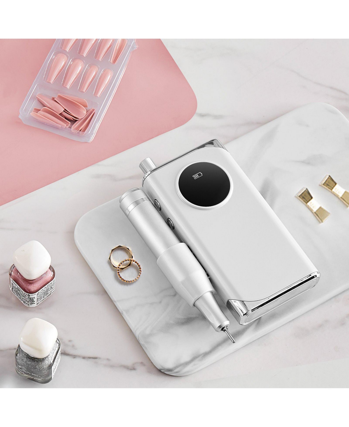 Mecale 40,000RPM Cordless Nail Drill, Lcd Display, 6 Bits & 50 Sanding Bands.