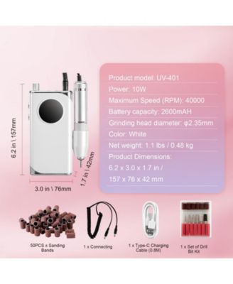 40,000RPM Cordless Nail Drill, LCD Display, 6 Bits & 50 Sanding Bands.