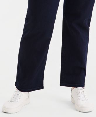 Plus Size Mid-Rise Pull On Straight-Leg Jeans