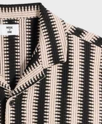 Men's Relaxed-Fit Crochet Knit Short-Sleeve Camp Shirt