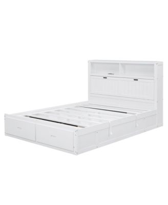 Wood Queen Size Hydraulic Platform Bed with Storage LED Headboard, Charging Station and 2 Drawers