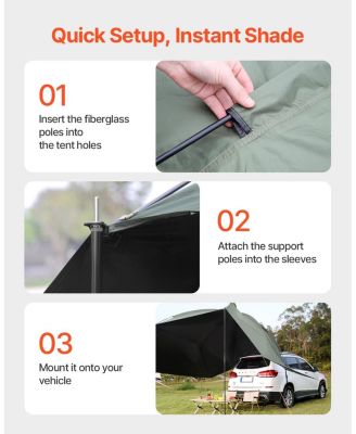 Vehicle Awning, 10' x 7' Shade Coverage Car Side Awning, PU2000mm UV50+ with Extended Side Canopies and Portable Storage Bag
