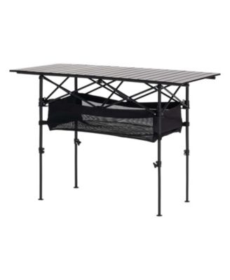 Roll-Up Folding Camping Table, Adjustable Height Aluminum, Storage Bag & Carry Bag, Black