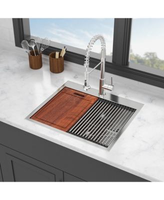 25"x22"x9" Stainless Steel Kitchen Sink Workstation, Single Bowl, 16 Gauge.