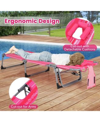Outdoor Beach Lounge Chair Folding Chaise Lounge with Pillow