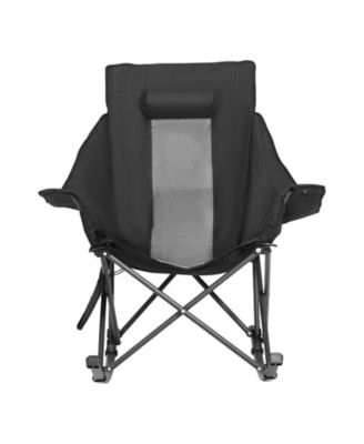 Heated Rocking Camping Chair, Large Padded Folding Rocker with 3 Heat Settings, Pocket & Cupholder, 225 lb Capacity