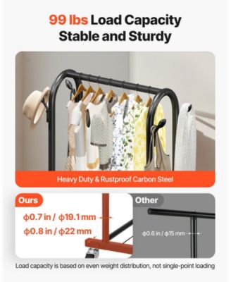 Rolling Clothes Rack with Hanging Rod, Side Hooks & 3 Shelves, 99 lb Capacity, Heavy-Duty Carbon Steel Garment Rack