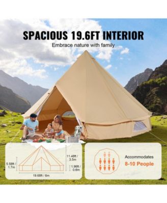 4-Season Canvas Bell Tent, 6m/19.68ft Yurt Tent with Stove Jack, Breathable, Holds Up to 10 People