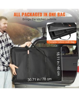 Camping Kitchen Table Cook Station, One-Piece Folding Portable Aluminum Table with Carrying Bag, 4 Side Tables and 2 Shelves