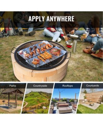 36" Round X-Marks Fire Pit Grill Grate, Heavy Duty Steel Cooking Grate with Handle and Support X Wire, Black