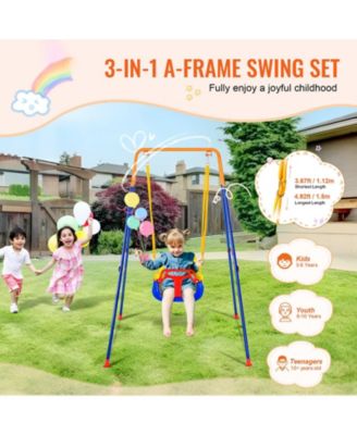 3-in-1 Toddler Swing Set with 4 Sandbags, Foldable Metal Stand, Easy to Assemble, Indoor and Outdoor Swing Set for Kids