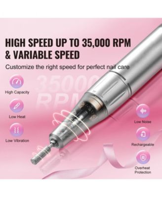 Rechargeable Nail Drill, 35,000RPM Cordless Nail E-File with LCD Display, 6 Bits & 50 Sanding Bands, Manicure Pedicure Tool